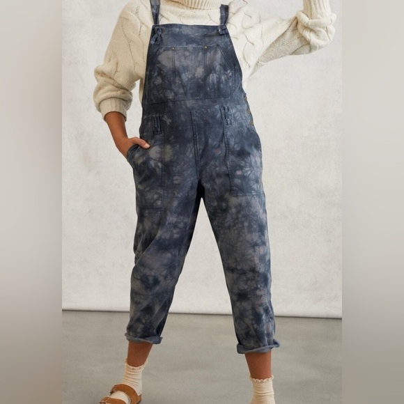 Anthropologie The Wanderer Tie Dye Relaxed Overalls Straps Blue 25 - Picture 1 of 5